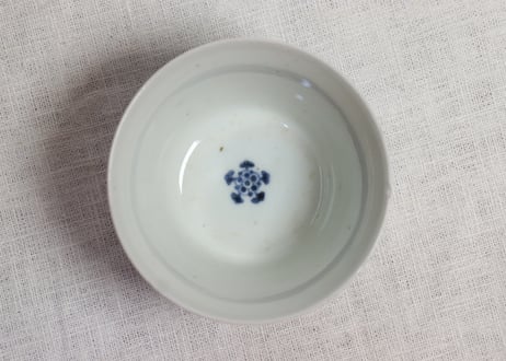 江戸中期染付八方花図大向付　ノミホツ