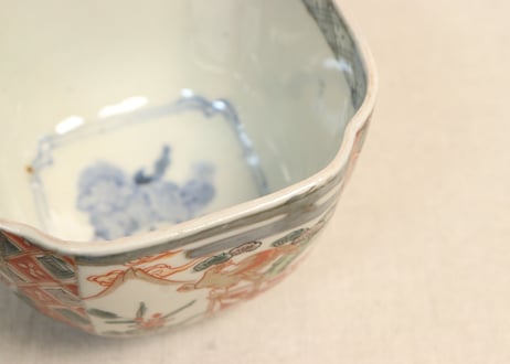 明治前期色絵富士と鷹に兜図角向付 ５客組