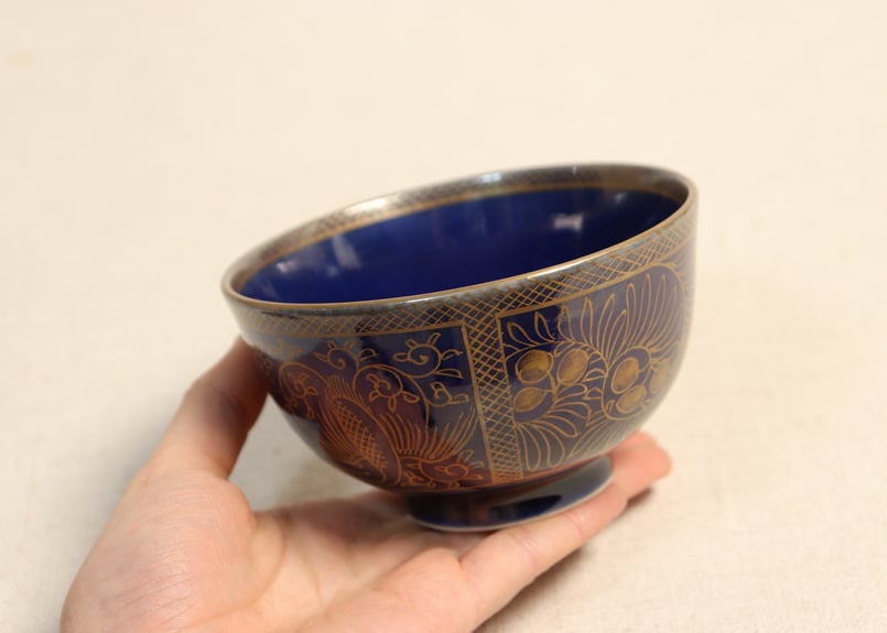 江戸幕末瑠璃釉金彩鳳凰と花図通り物飯茶碗 | 吉祥寺PukuPuku