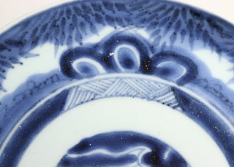 江戸中期染付竹林図6寸皿 ノミホツ