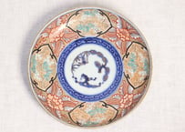 明治前期色絵牡丹と山葡萄図7寸皿