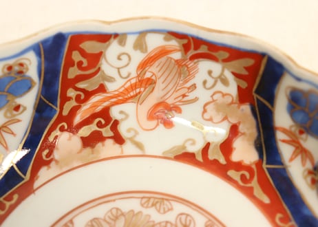 江戸幕末色絵菊に鳳凰と竹梅図なます皿