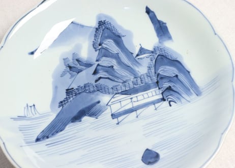 江戸幕末染付山水図尺皿