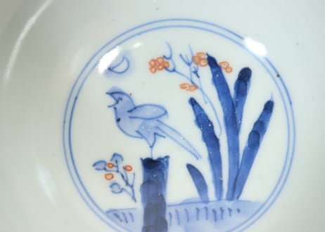 明治前期色絵柳に鮎図蓋茶碗②フリモノ,ひっつき