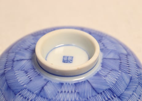 明治前期染付羽根市松図通り物飯茶碗