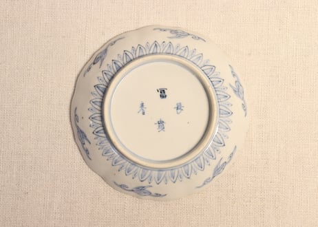 明治前期色絵松竹梅に人物図小皿①見込み濃いめ