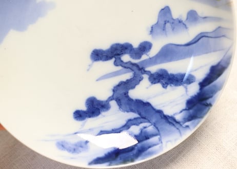 明治前期鍋島焼染付富士図5寸皿 小ニュウ