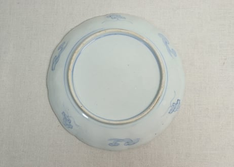 明治前期色絵鶴と松竹梅図通り物7寸皿