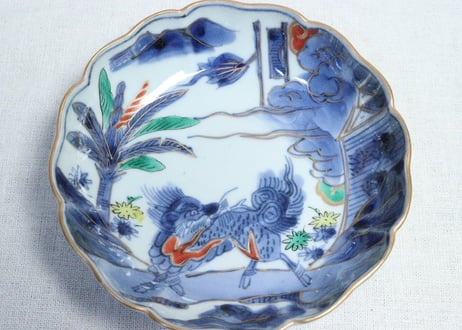江戸後期色絵芭蕉と麒麟図なます皿　5客組