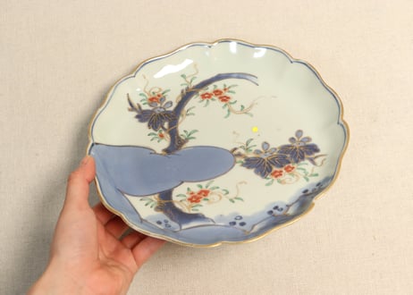 江戸中期色絵桐に蔦花図7寸皿③黒点