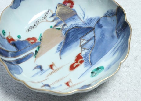 江戸中期色絵山水図なます皿