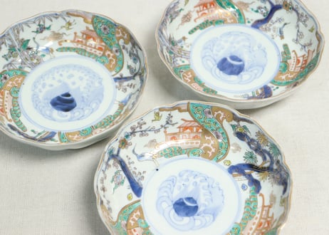 明治前期色絵鶴と松竹梅図通り物なます皿