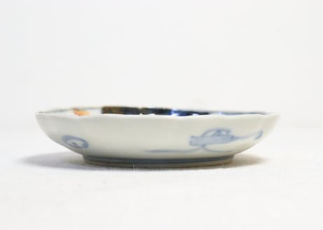 明治前期色絵桃と竹梅図通り物小皿