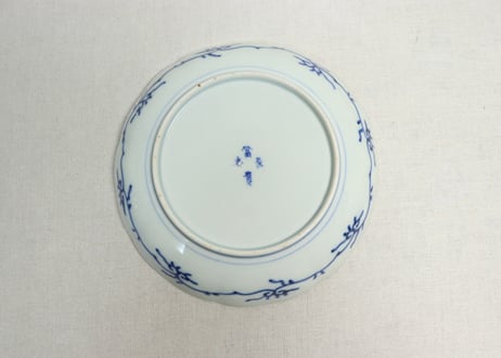 明治前期色絵春蘭と椿図通り物７寸皿