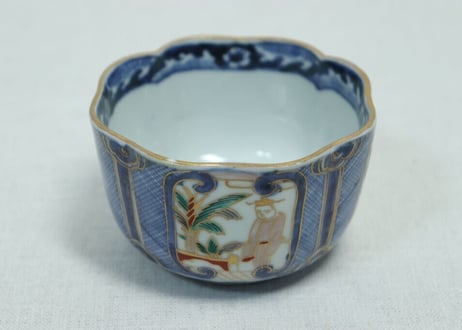 江戸中期色絵四方芭蕉と人物図角向付 ノミホツ