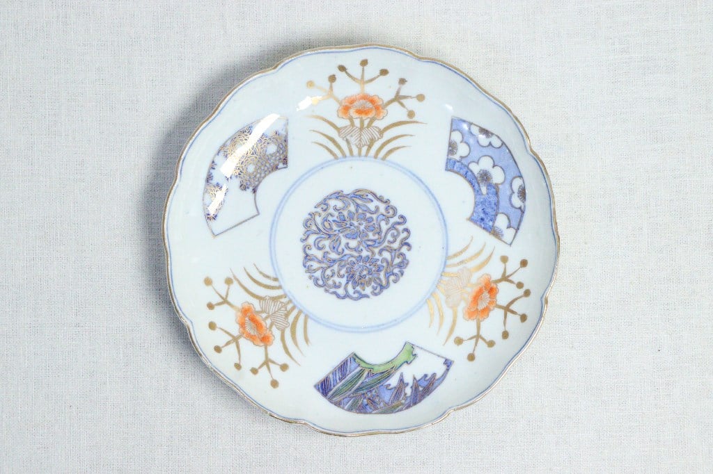 明治後期~大正銅判色絵竹梅菊と牡丹図7寸皿 | 吉祥寺PukuPuku 明治後期~大正銅判色絵竹梅菊と牡丹図7寸皿 | 吉祥寺PukuPuku