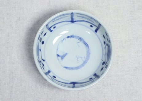 明治前期染付牡丹と竹図春寒鉢