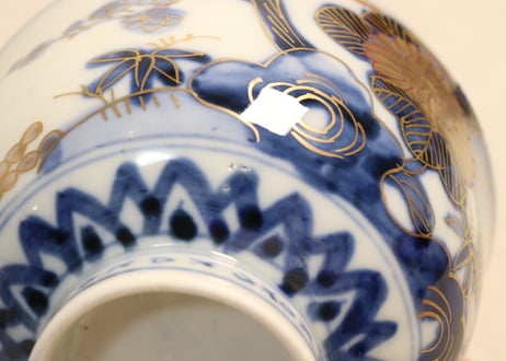 明治前期金彩染付四君子図飯茶碗