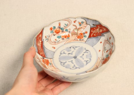 明治前期色絵獅子牡丹図なます皿 高台ホツ
