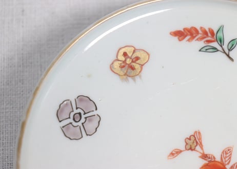 明治前期色絵網手に鶴と梅に鶯図通り物蒸茶碗①