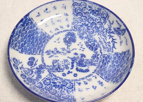 明治前期紙刷気球と洋装人物図小皿