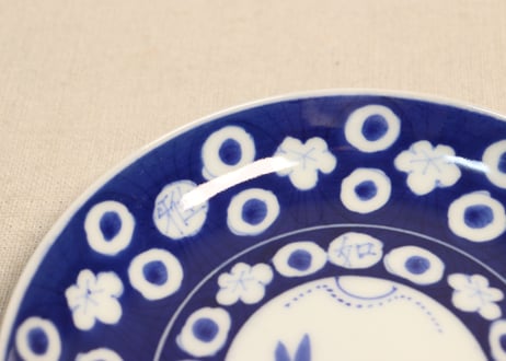 明治後期~大正染付兎と水玉図5寸皿