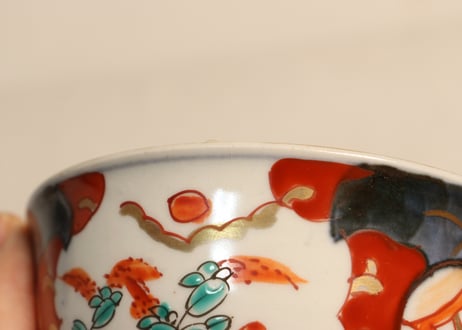 明治前期色絵萩と七宝文図飯茶碗②小ニュウ