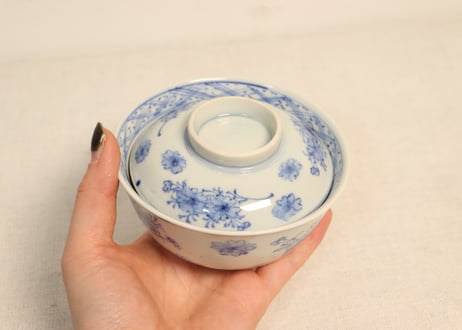 明治前期染付桜図飯茶碗② 少甘手