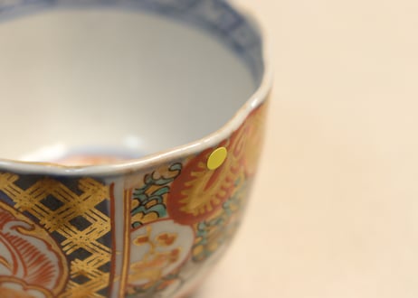 明治前期色絵桃と鶴図通り物向付②　ムシクイ