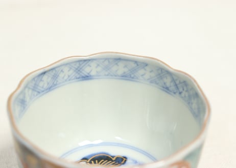 明治前期色絵梅と山水図向付②釉剥げ