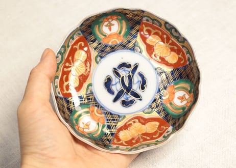 明治前期色絵桐と花図小皿