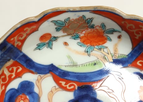 江戸幕末色絵牡丹と鳳凰図5寸皿②ムシクイ,かたつき