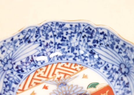 明治後期～大正大聖寺焼色絵花唐草と菊図なます皿