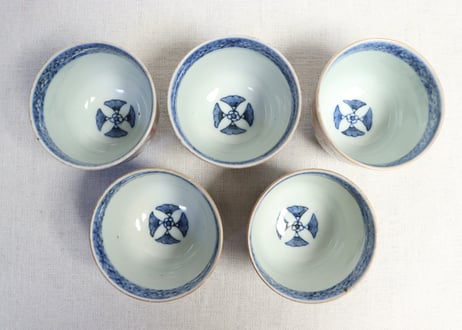 江戸後期色絵水仙と桜図向付 5客組