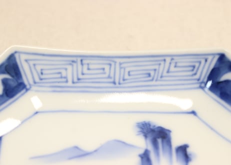 明治後期～大正染付山水図角皿