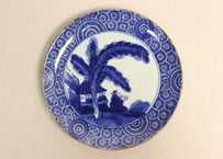明治前期紙刷芭蕉と人物図７寸皿 フリモノ