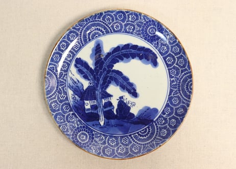 ☆茶道具☆明治期 道八作 染付『人物漢詩文』皿/飾り皿 径24.5㎝★時代物★ ☆茶道具☆明治期 道八作 染付『人物漢詩文』皿/飾り皿