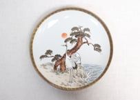 明治前期九谷焼色絵松鶴図通り物7寸皿①