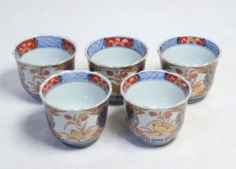 明治前期色絵鶉図向付①　5客組