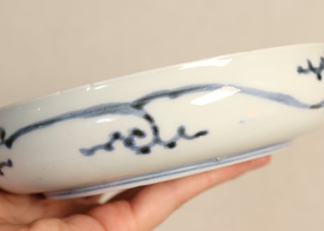江戸後期染付花図丸縁立なます皿