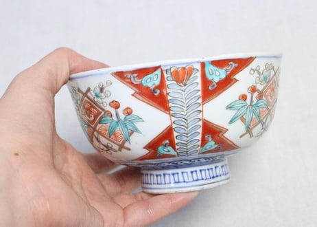 明治前期色絵牡丹と松竹梅図通り物蓋茶碗