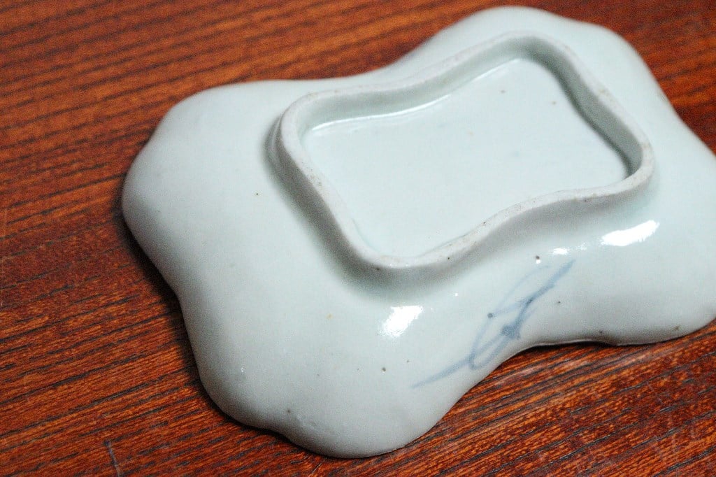 古伊万里染付型刷印判幾何学文様の図変形皿E578 AS-CWh