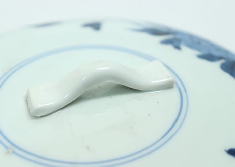 江戸中期染付三方に牡丹図食籠 蓋ノミホツ