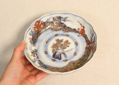 明治前期色絵龍と宝珠に人物図通り物なます皿 少甘手