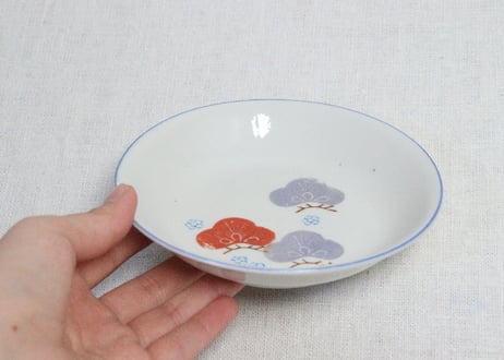 大正～昭和戦前ゴム判色絵松図小皿