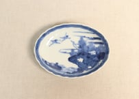 大正～昭和戦前ゴム判松鶴図楕円皿
