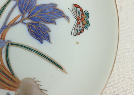 明治後期～大正銅判色絵牡丹と水仙図７寸皿①