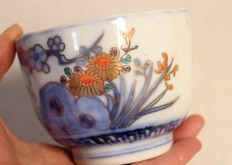 明治前期色絵四君子図通り物向付 少甘手