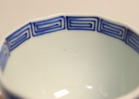 明治前期染付羽根市松図向付