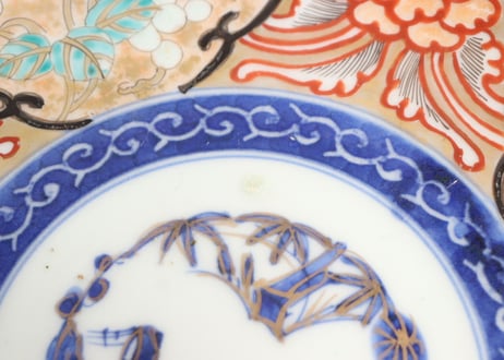 明治前期色絵牡丹と山葡萄図7寸皿